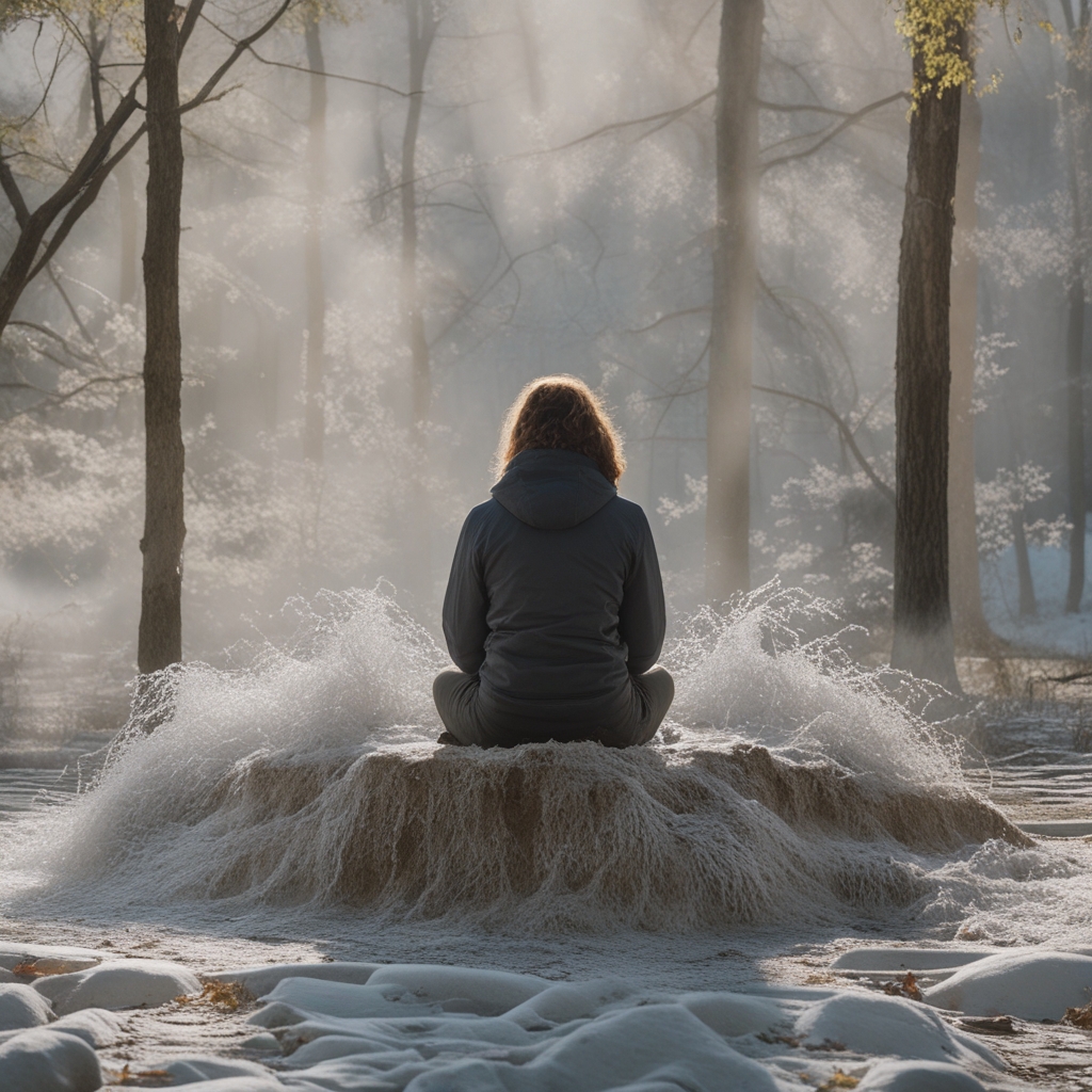 Bliskie ujęcie bosych stóp człowieka stojącego na drewnianej podłodze w naturalnym, zrównoważonym ustawieniu, ciepłe boczne światło podkreślające teksturę drewna i skóry
